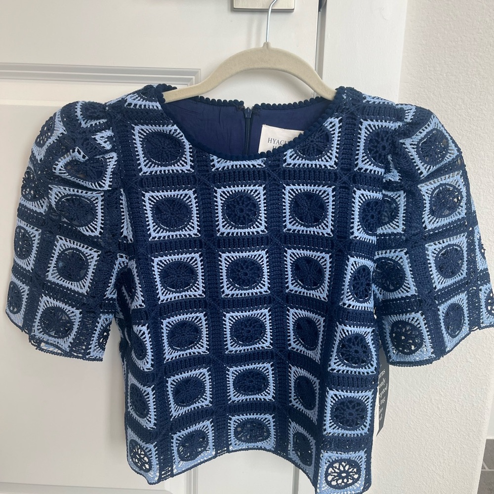 Navy Blue Crochet Crop Top